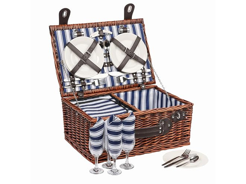 Cestino da picnic in cotone per bambini, plastica portatile isolata con coperchio in legno a fungo