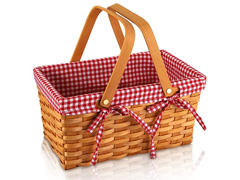 Cestino da picnic in rattan colore naturale con set refrigerante per bottiglia rettangolare in vimini