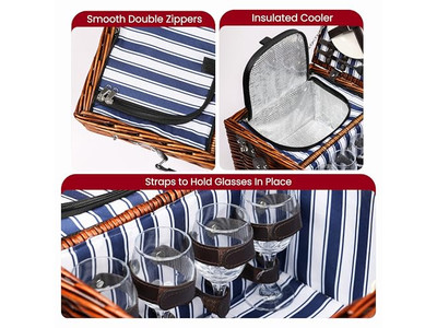 Cestino da picnic in cotone per bambini, plastica portatile isolata con coperchio in legno a fungo