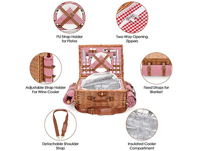 Cestino da picnic formato famiglia per 4 persone, cestini in rattan e salice XXL