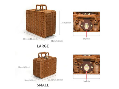 Cestino da picnic in vimini viola per una persona, coperta portatile in bambù vuota moderna