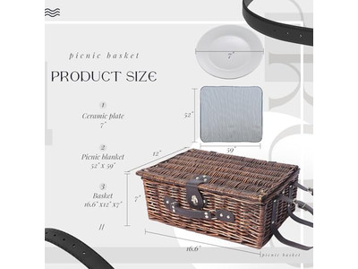 Cestino da Picnic Vintage a Valigia con Rattan Rosso Staccabile per Spedizione