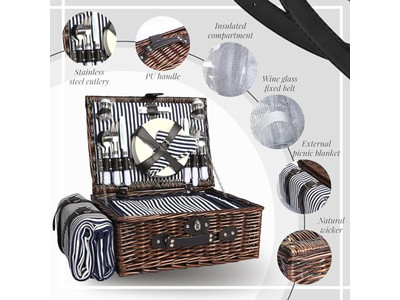 Cestino da Picnic Vintage a Valigia con Rattan Rosso Staccabile per Spedizione