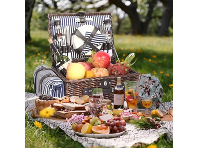 Cestino da Picnic Vintage a Valigia con Rattan Rosso Staccabile per Spedizione