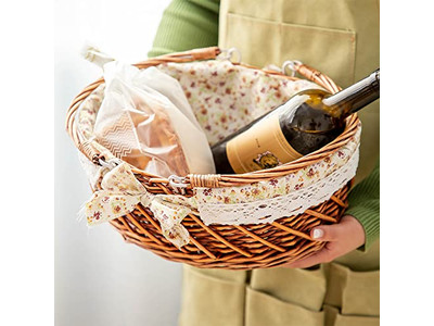 Cestino in Vimini con Fodera Picnic Estivo Piatti in Plastica per 4 Persone